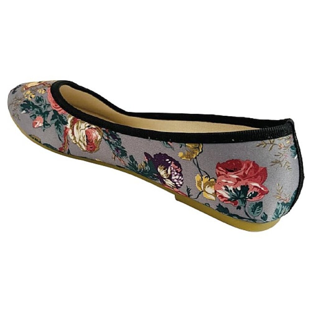 Grey Floral Ballet Flats Round Toe Cottagecore Slip On Shoes - Picture 5 of 7